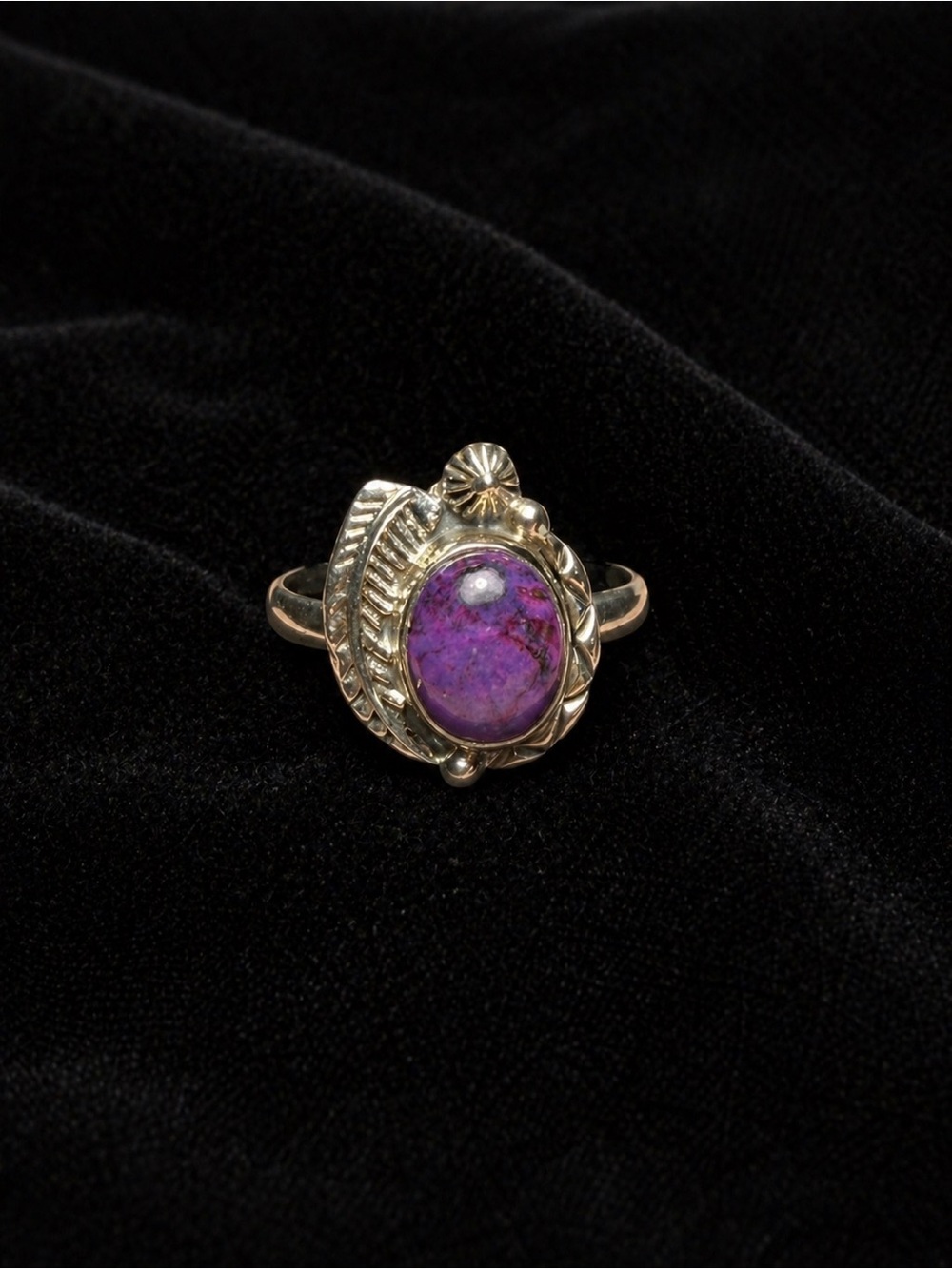 ✨ Purple Dahlia Style Stone Sterling Silver Ring – Size 9 – New ✨